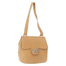 Salvatore Ferragamo Gancini Shoulder Bag Leather Beige Silver Auth BA8874-1