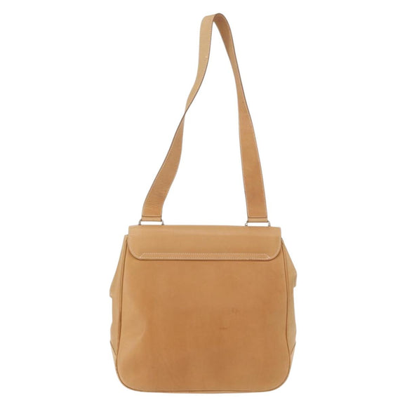 Salvatore Ferragamo Gancini Shoulder Bag Leather Beige Silver Auth BA8874