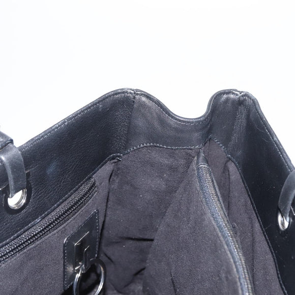 Salvatore Ferragamo Gancini Tote Bag Leather Black Auth BA8875