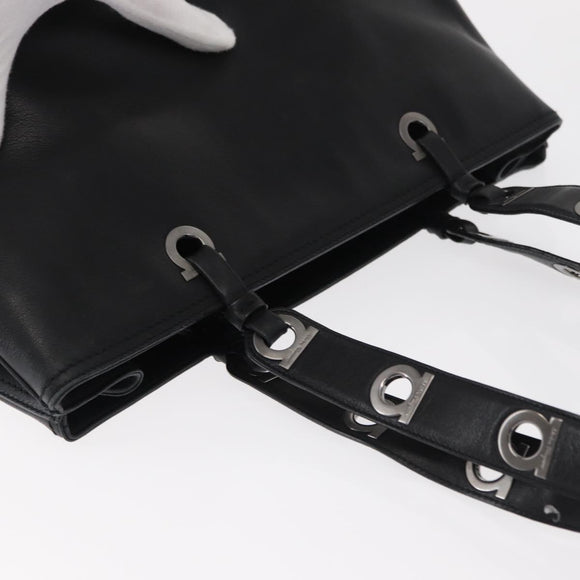 Salvatore Ferragamo Gancini Tote Bag Leather Black Auth BA8875