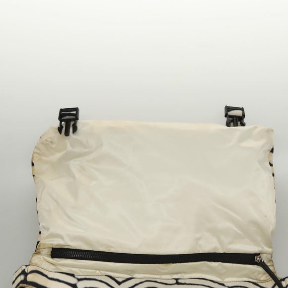 CHANEL Sports Shoulder Bag Nylon White Black CC Auth BA888