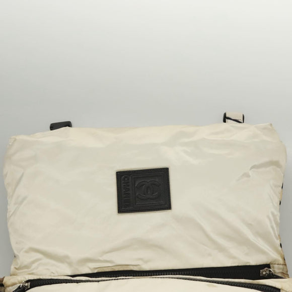 CHANEL Sports Shoulder Bag Nylon White Black CC Auth BA888