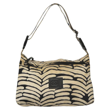 CHANEL Sports Shoulder Bag Nylon White Black CC Auth BA888 - 0