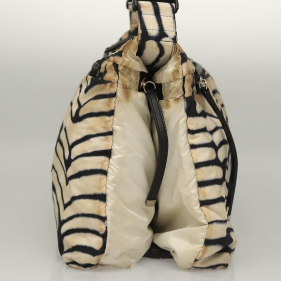 CHANEL Sports Shoulder Bag Nylon White Black CC Auth BA888