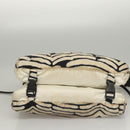 CHANEL Sports Shoulder Bag Nylon White Black CC Auth BA888-9