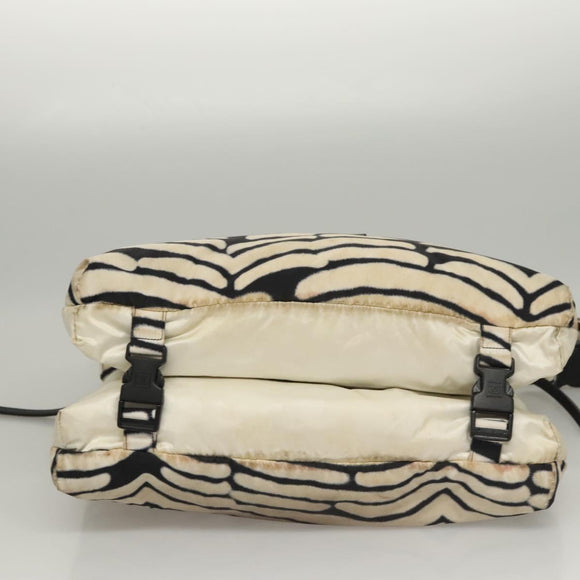 CHANEL Sports Shoulder Bag Nylon White Black CC Auth BA888