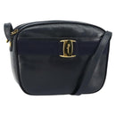 Salvatore Ferragamo Vala Shoulder Bag Leather Navy Gold Auth BA8897-1