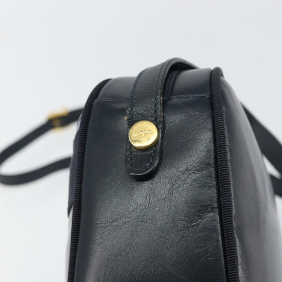 Salvatore Ferragamo Vala Shoulder Bag Leather Navy Gold Auth BA8897
