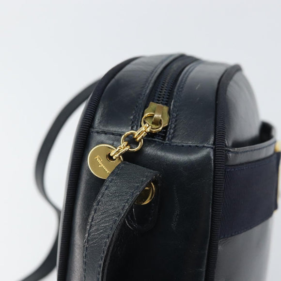 Salvatore Ferragamo Vala Shoulder Bag Leather Navy Gold Auth BA8897
