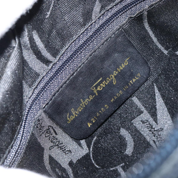 Salvatore Ferragamo Vala Shoulder Bag Leather Navy Gold Auth BA8897