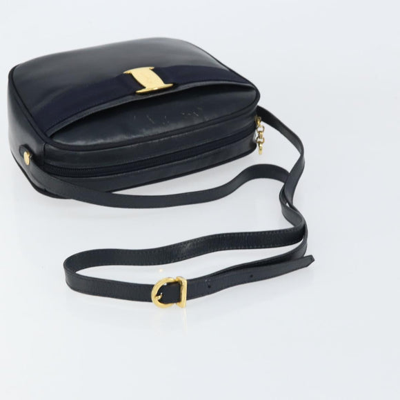 Salvatore Ferragamo Vala Shoulder Bag Leather Navy Gold Auth BA8897