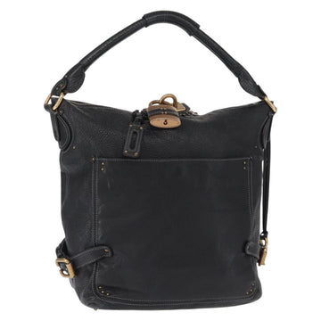 Chloe Paddington Shoulder Bag Leather Black Gold Silver Auth BA8905