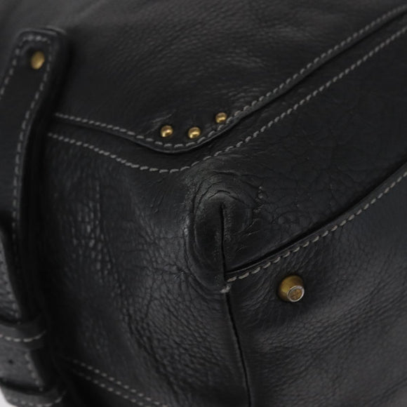 Chloe Paddington Shoulder Bag Leather Black Gold Silver Auth BA8905