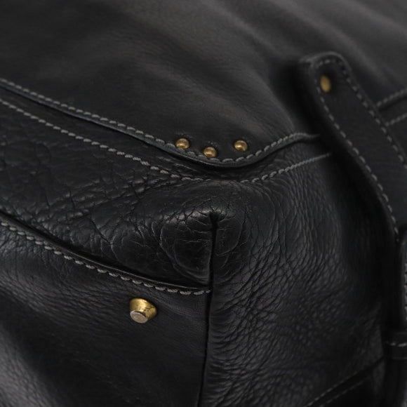 Chloe Paddington Shoulder Bag Leather Black Gold Silver Auth BA8905