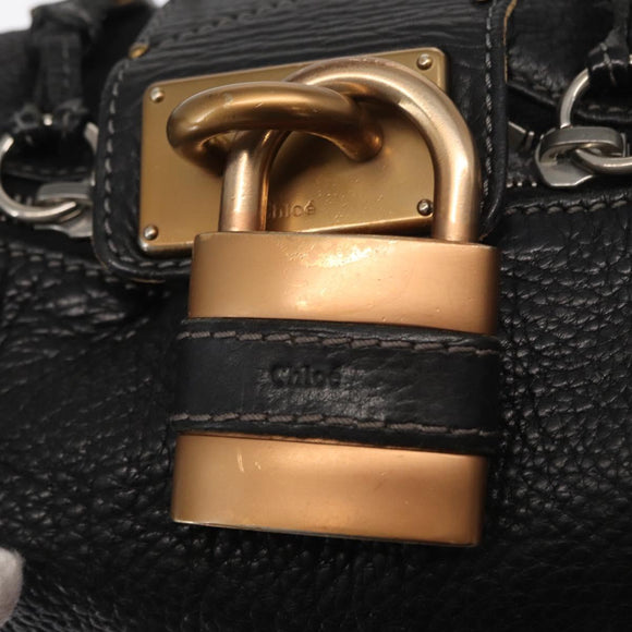 Chloe Paddington Shoulder Bag Leather Black Gold Silver Auth BA8905