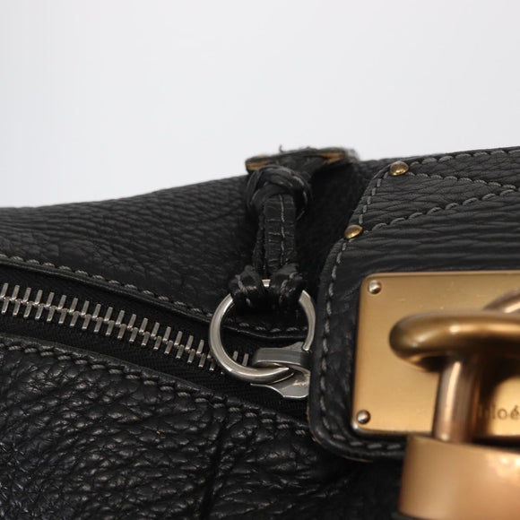 Chloe Paddington Shoulder Bag Leather Black Gold Silver Auth BA8905
