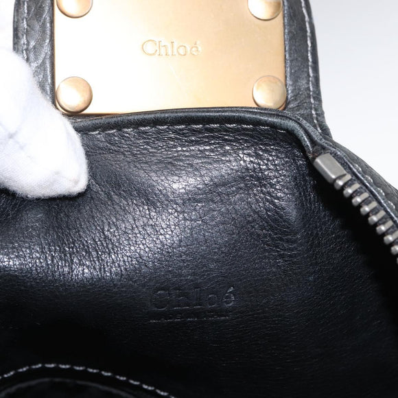 Chloe Paddington Shoulder Bag Leather Black Gold Silver Auth BA8905