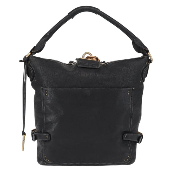 Chloe Paddington Shoulder Bag Leather Black Gold Silver Auth BA8905