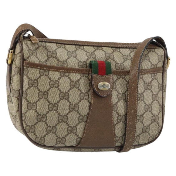 GUCCI GG Supreme Web Sherry Line Bag PVC Beige Gold 89 02 032 Auth BA8907