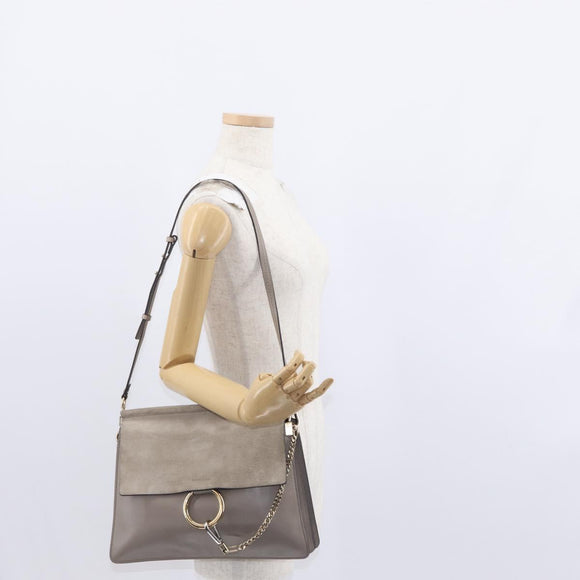 Chloe Fay Shoulder Bag Suede Leather Beige Gold Auth BA8909
