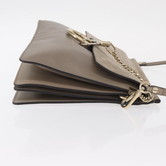 Chloe Fay Shoulder Bag Suede Leather Beige Gold Auth BA8909