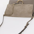 Chloe Fay Shoulder Bag Suede Leather Beige Gold Auth BA8909-6