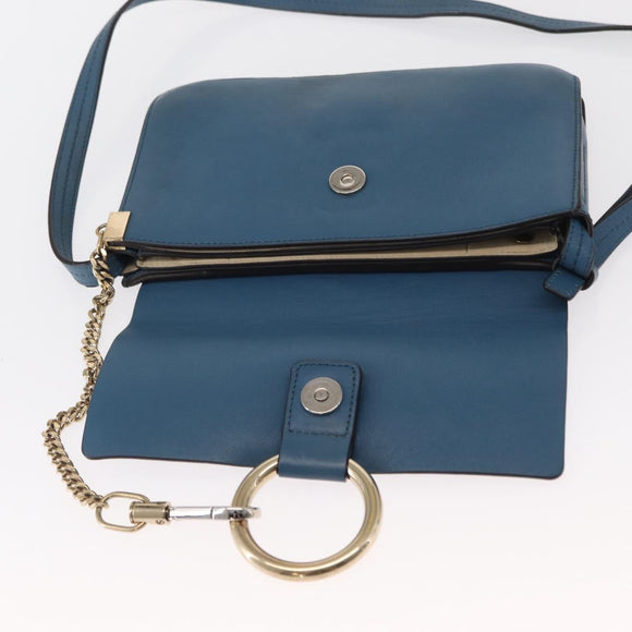 Chloe Fay Shoulder Bag Suede Leather Blue Gold Auth BA8910