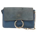 Chloe Fay Shoulder Bag Suede Leather Blue Gold Auth BA8910-13