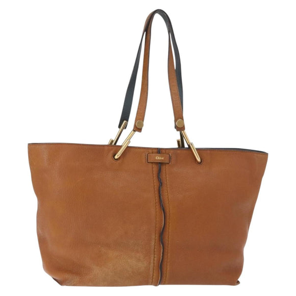 Chloe Kelly Tote Bag Leather Brown Gold Auth BA8911