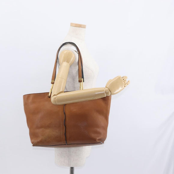 Chloe Kelly Tote Bag Leather Brown Gold Auth BA8911