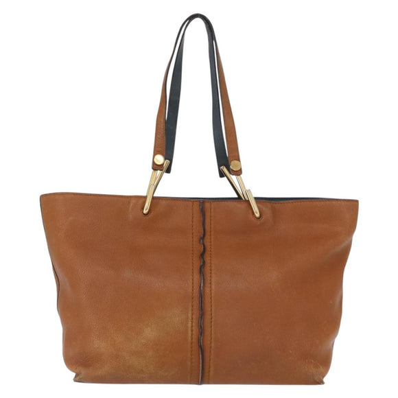 Chloe Kelly Tote Bag Leather Brown Gold Auth BA8911