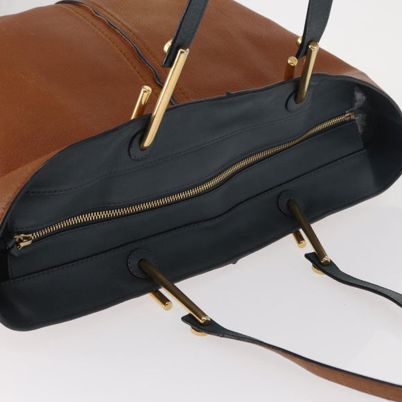 Chloe Kelly Tote Bag Leather Brown Gold Auth BA8911