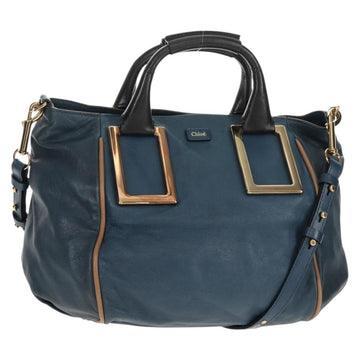 Chloe Etel Hand Bag Leather 2way Blue Gold Auth BA8912V