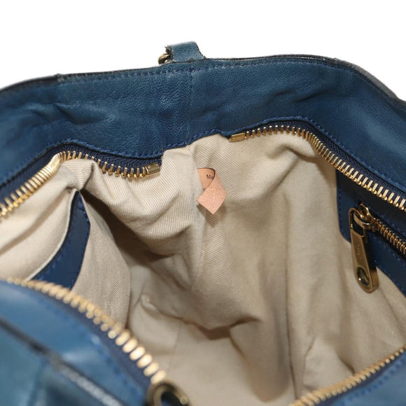 Chloe Etel Hand Bag Leather 2way Blue Gold Auth BA8912V