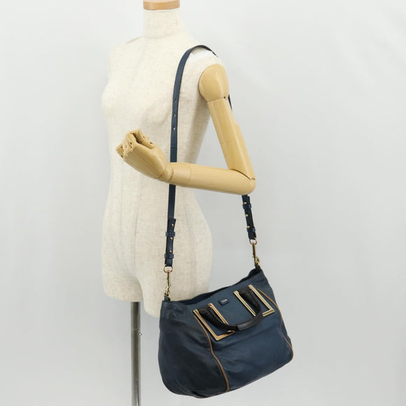 Chloe Etel Hand Bag Leather 2way Blue Gold Auth BA8912V