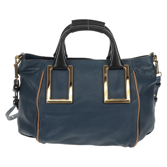 Chloe Etel Hand Bag Leather 2way Blue Gold Auth BA8912V