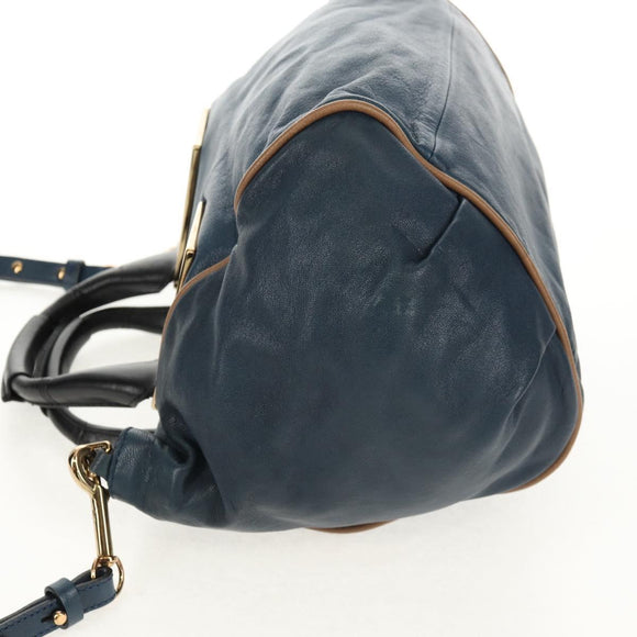 Chloe Etel Hand Bag Leather 2way Blue Gold Auth BA8912V