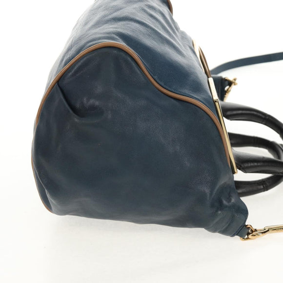 Chloe Etel Hand Bag Leather 2way Blue Gold Auth BA8912V