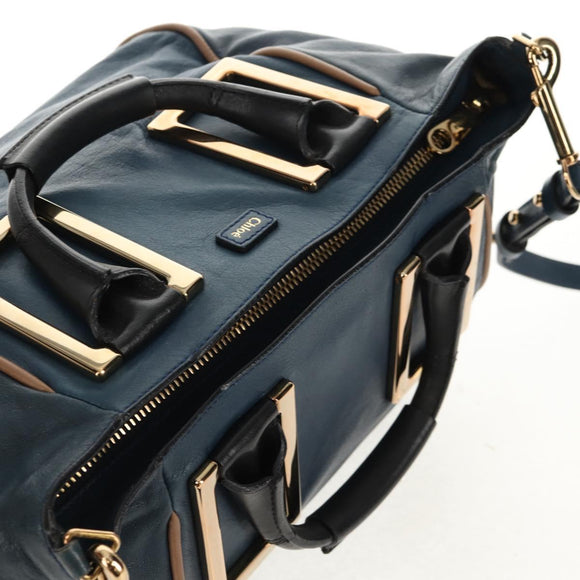 Chloe Etel Hand Bag Leather 2way Blue Gold Auth BA8912V