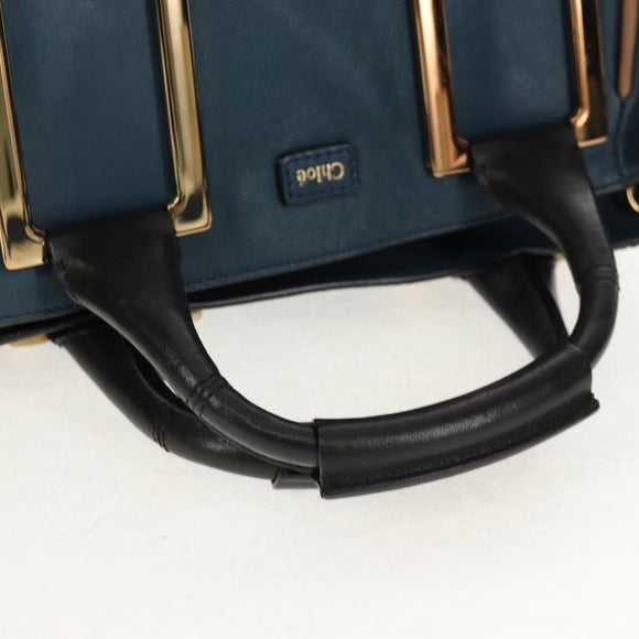 Chloe Etel Hand Bag Leather 2way Blue Gold Auth BA8912V