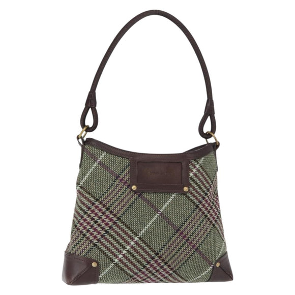 BURBERRY Nova Check Shoulder Bag Wool Green Gold Auth BA8917