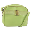 Salvatore Ferragamo Vala Shoulder Bag Leather Embossed Green Gold Auth BA8918-1