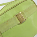Salvatore Ferragamo Vala Shoulder Bag Leather Embossed Green Gold Auth BA8918-17