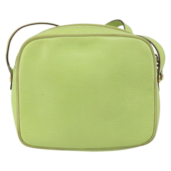 Salvatore Ferragamo Vala Shoulder Bag Leather Embossed Green Gold Auth BA8918