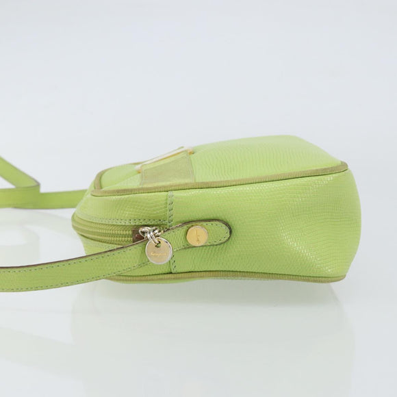 Salvatore Ferragamo Vala Shoulder Bag Leather Embossed Green Gold Auth BA8918