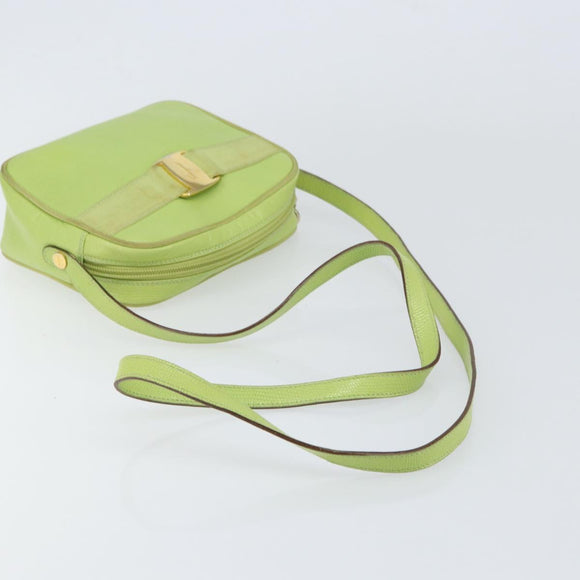 Salvatore Ferragamo Vala Shoulder Bag Leather Embossed Green Gold Auth BA8918