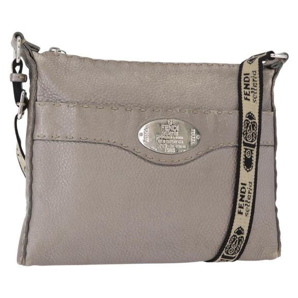 FENDI Celeria Shoulder Bag Leather Silver Auth BA8920