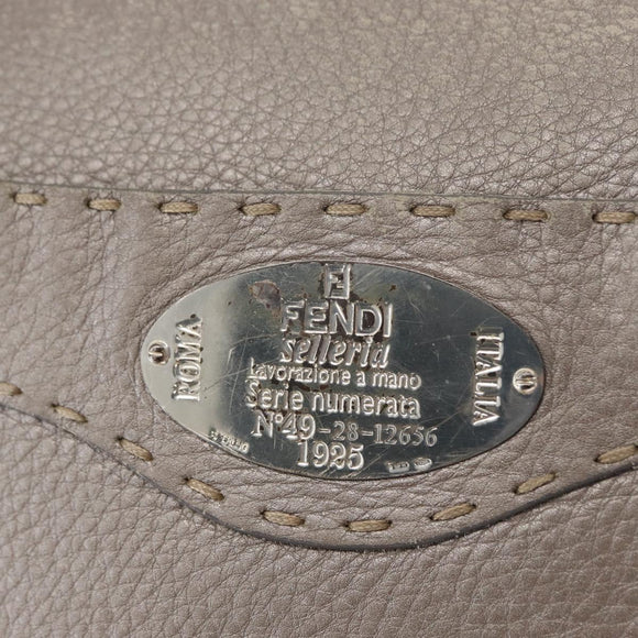 FENDI Celeria Shoulder Bag Leather Silver Auth BA8920