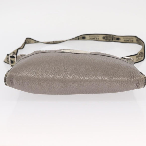 FENDI Celeria Shoulder Bag Leather Silver Auth BA8920