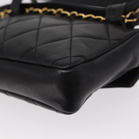 CHANEL Matelasse Chain Waist bag Lamb Skin Black Gold CC Auth BA8921